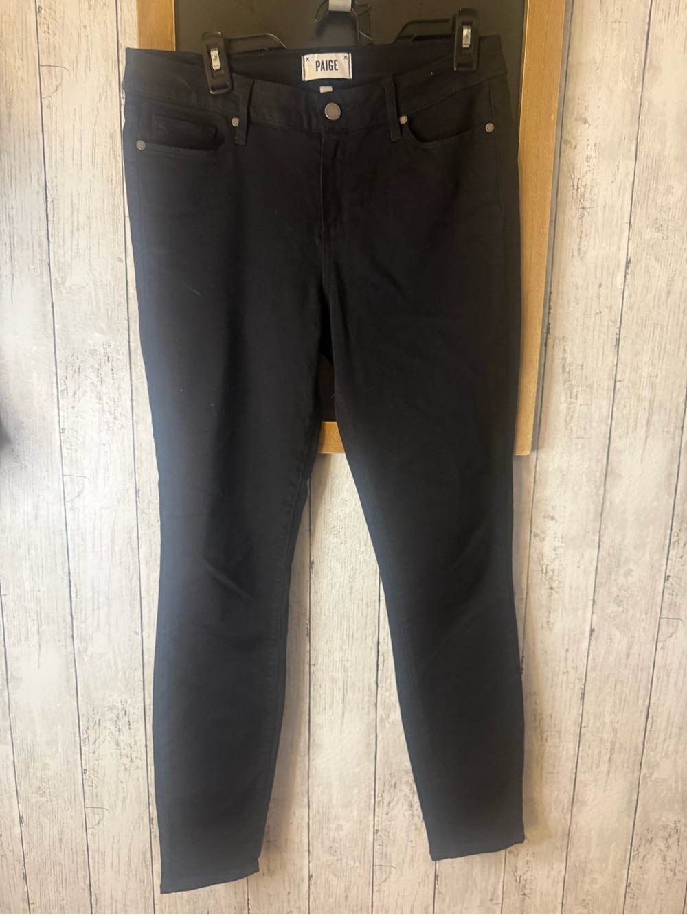 PAIGE Verdugo Ankle Skinny Jeans Black Wash Raw Hem Women Size 31